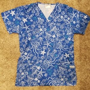 UA Scrubs Blue Ocean Theme Scrub Top